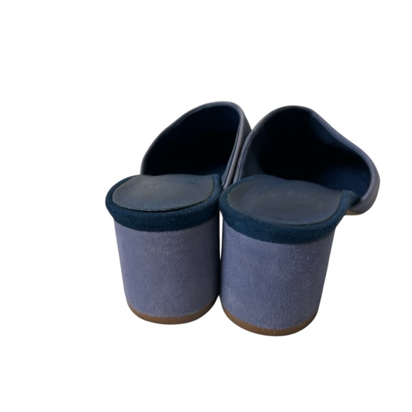 Anthropologie women’s mules blue asymmetrical suede block heels size US 8 M - Picture 9 of 12